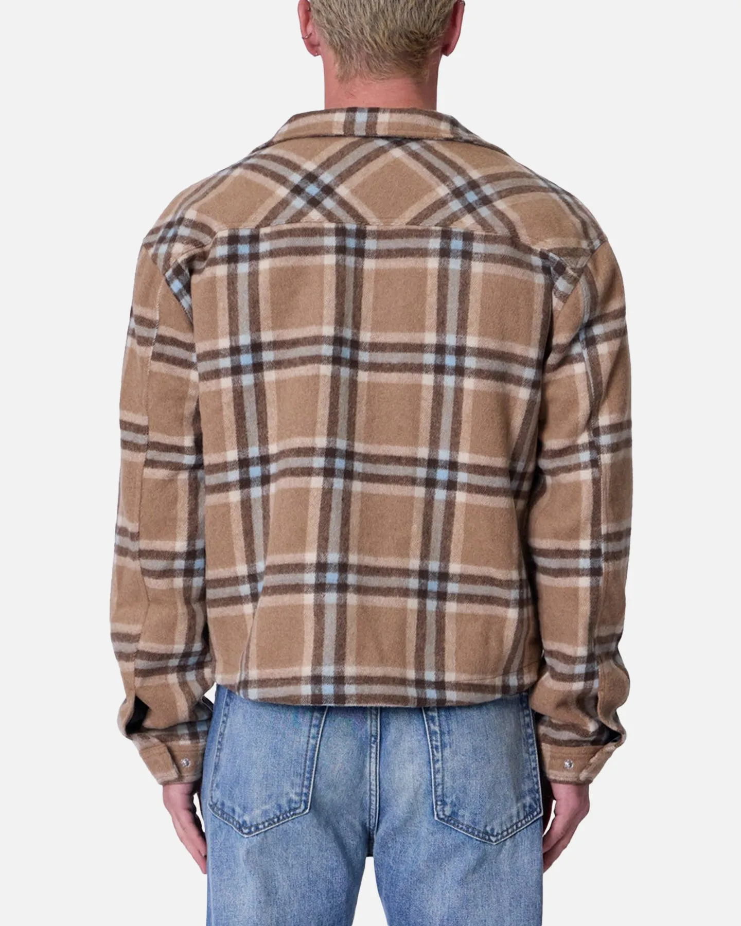 MNML Plaid Flannel Front Zip Jacket Brown/Cream