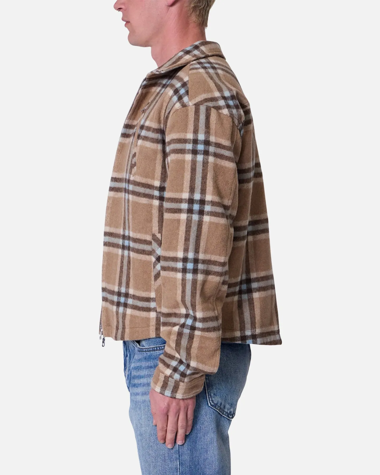 MNML Plaid Flannel Front Zip Jacket Brown/Cream