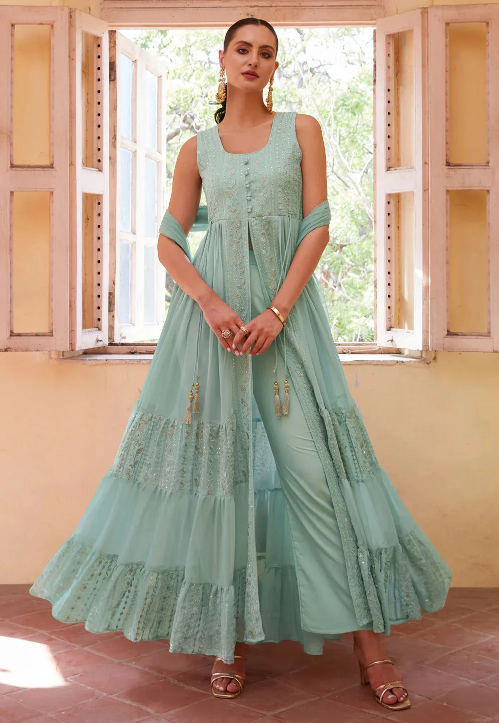 Modern Elegance Blue Embroidered Slit Style Anarkali