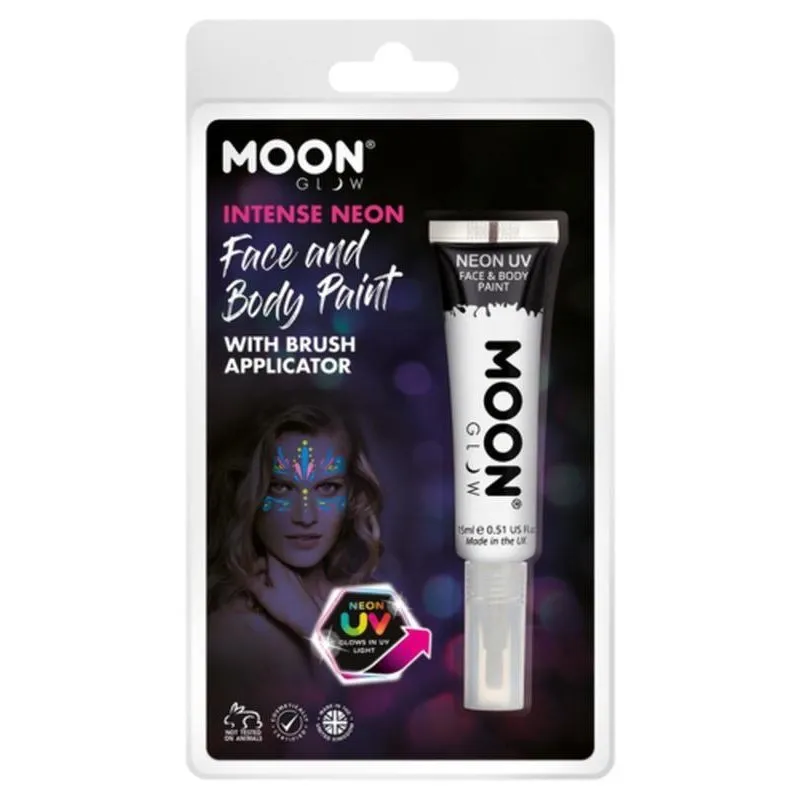 Moon Glow Intense Neon Uv Face Paint, White With Brush Applicator