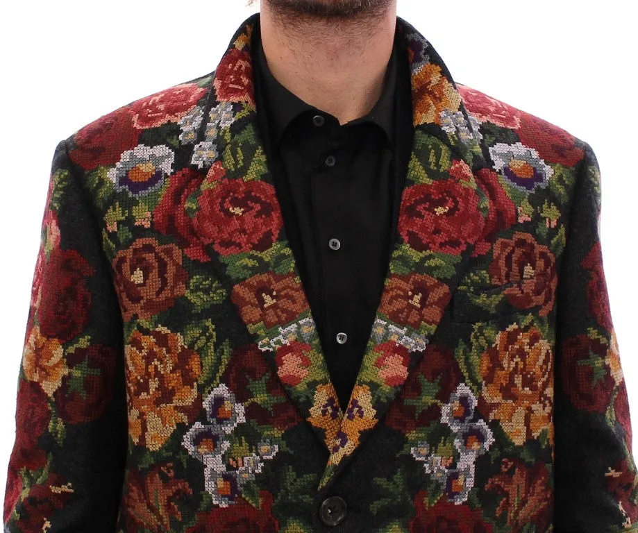 Multicolor Baroque Brocade Floral Coat Jacket