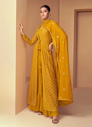 Mustard Sequins Embroidered Jacket Style Designer Suit