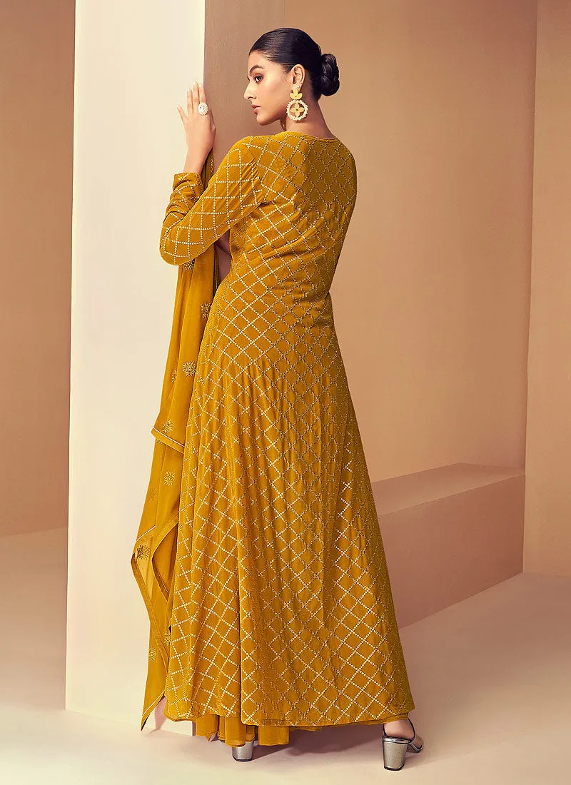 Mustard Sequins Embroidered Jacket Style Designer Suit