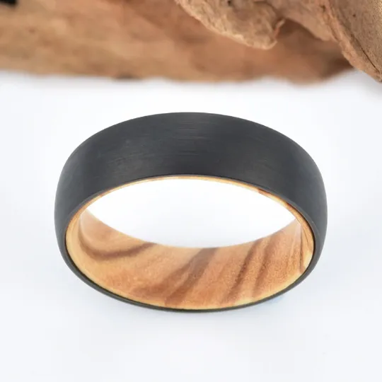 Olive Wood Tungsten Men's Wedding Band 6MM