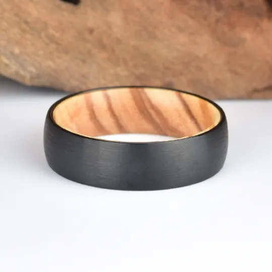 Olive Wood Tungsten Men's Wedding Band 6MM