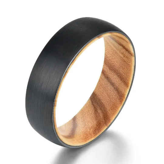 Olive Wood Tungsten Men's Wedding Band 6MM
