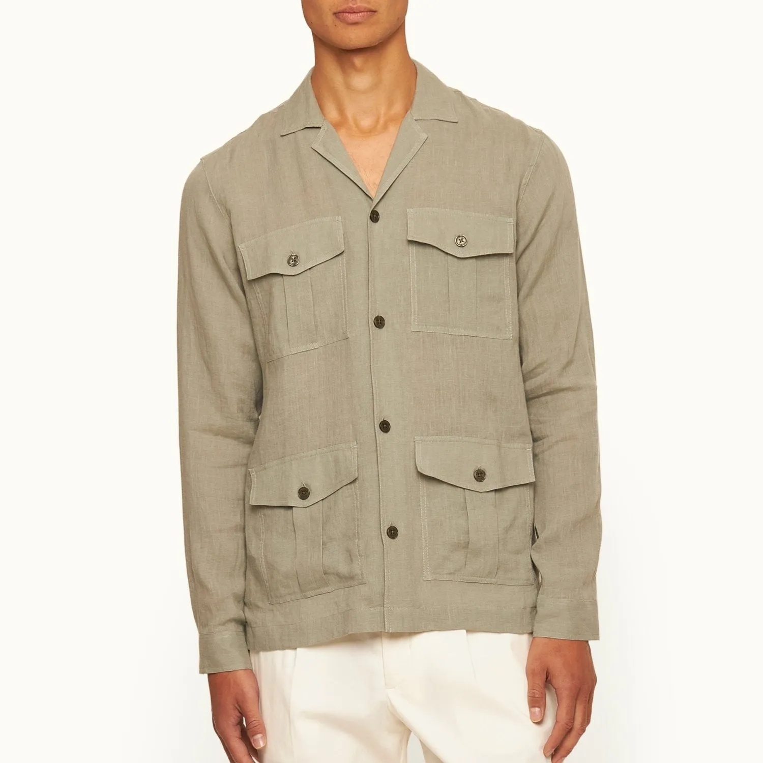 Orlebar Brown 007 LS Linen Safari Shirt - Penny Green