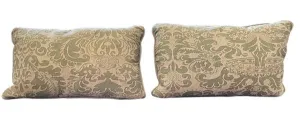 PAIR OF OLIVE GREEN & CREAM COTTON FORTUNY PILLOWS