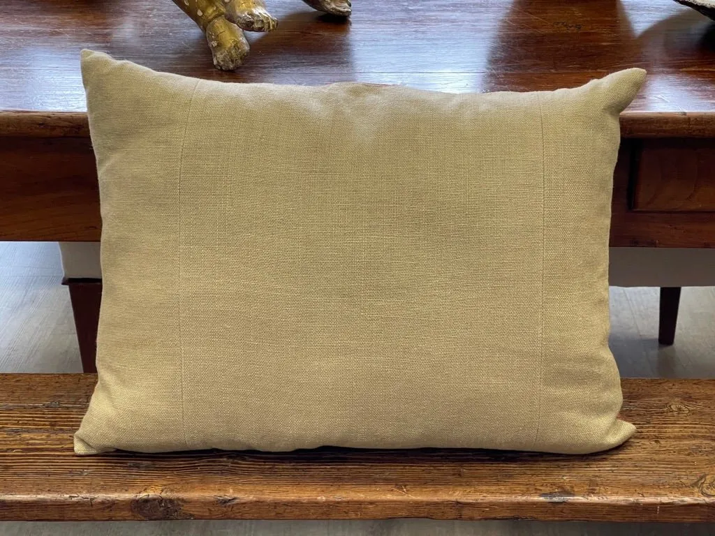 PAIR OF OLIVE GREEN & CREAM COTTON FORTUNY PILLOWS