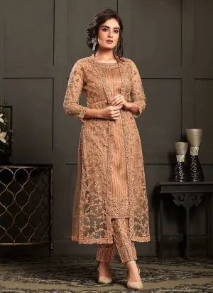 Peach Heavy Embroidered Jacket Style Anarkali Suit