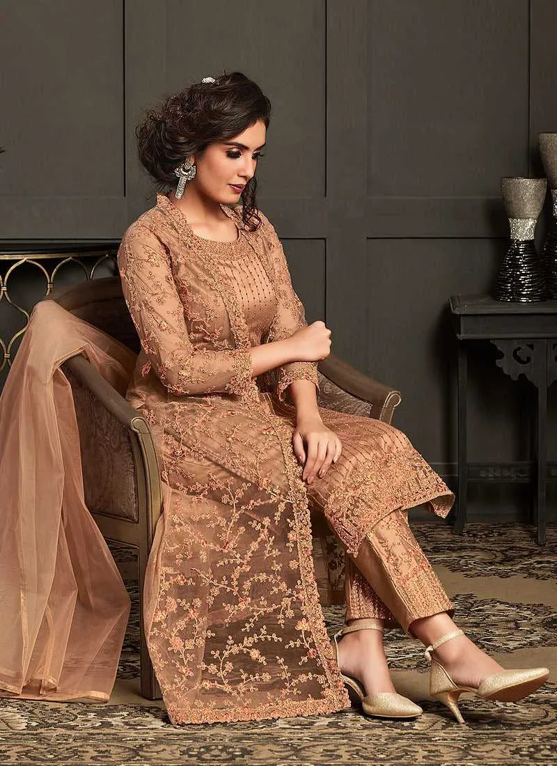 Peach Heavy Embroidered Jacket Style Anarkali Suit