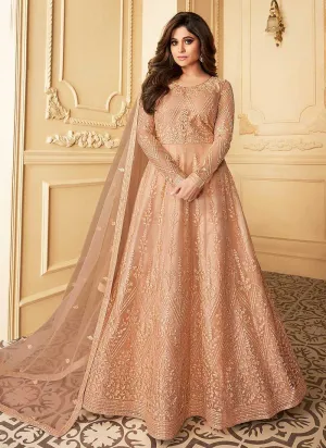 Peach Heavy Embroidered Kalidar Gown Style Anarkali