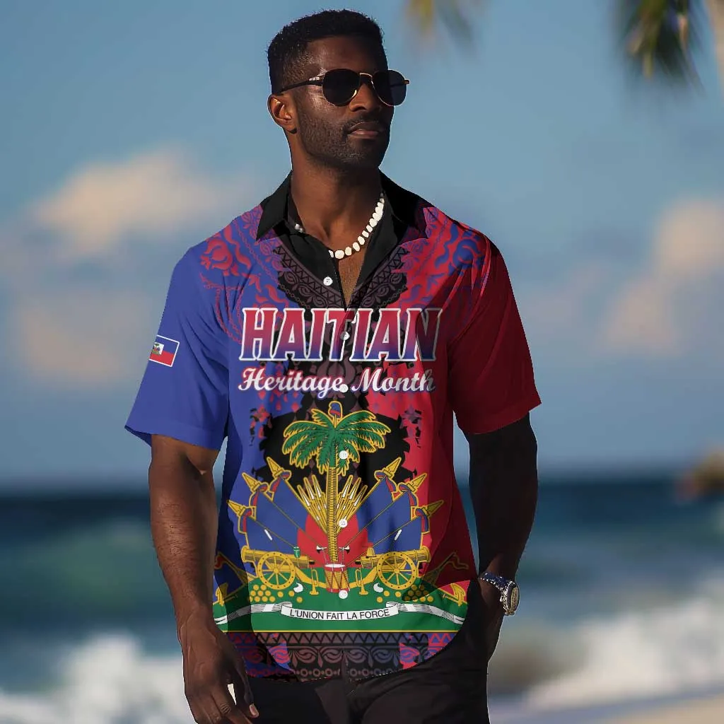 Personalised Haitian Heritage Month Hawaiian Shirt Coat Of Arms With Dashiki Pattern LT15