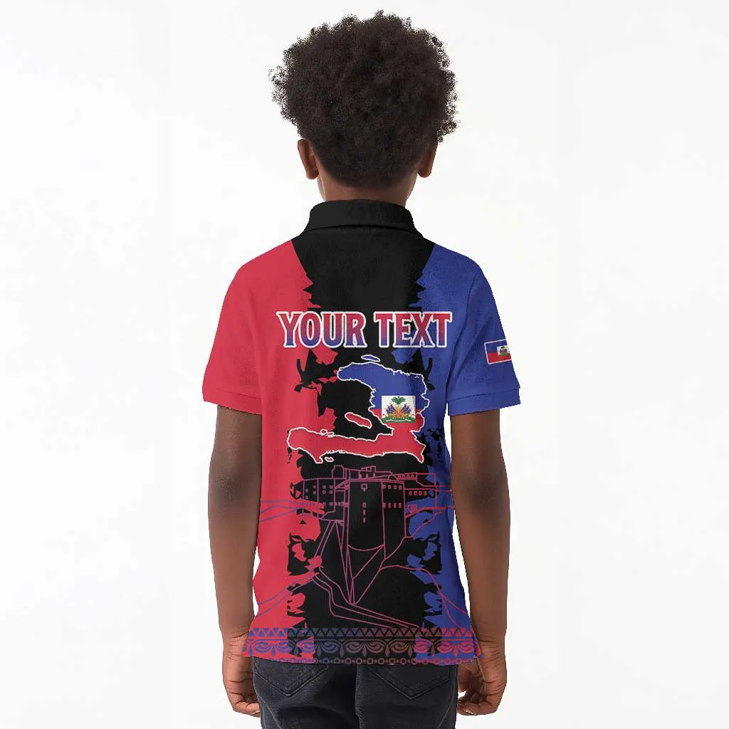 Personalised Haitian Heritage Month Kid Polo Shirt Coat Of Arms With Dashiki Pattern LT15