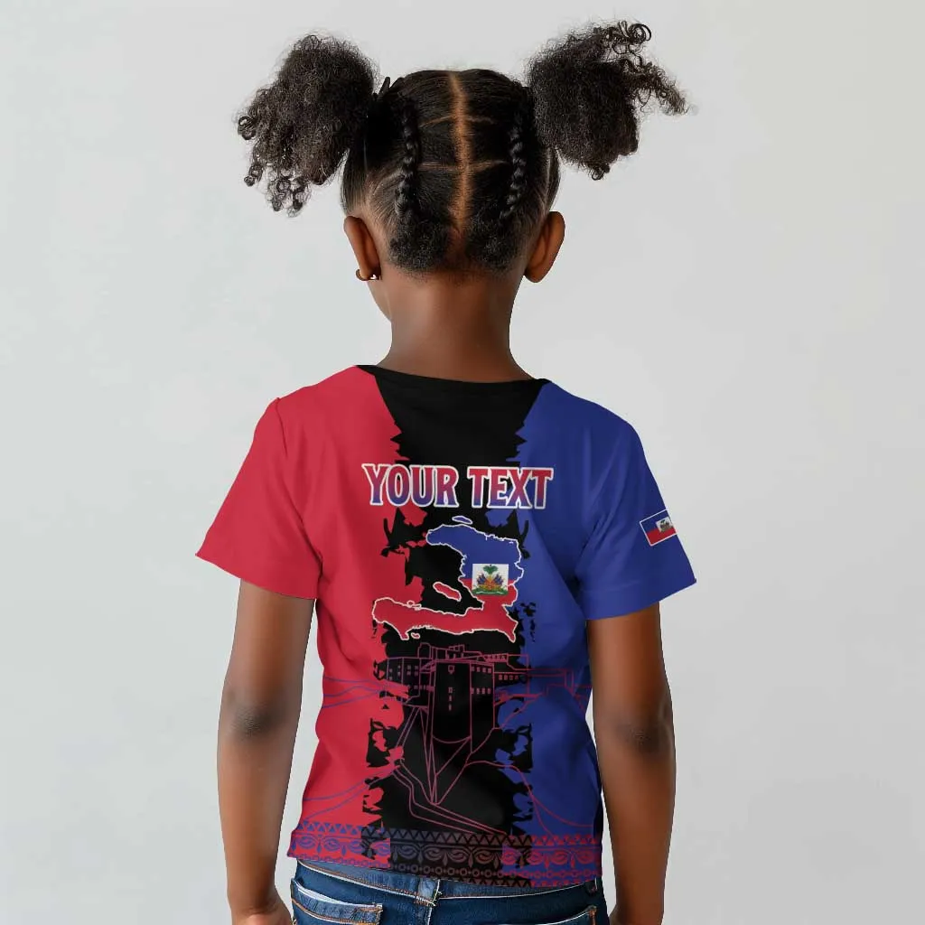 Personalised Haitian Heritage Month Kid T shirt Coat Of Arms With Dashiki Pattern LT15