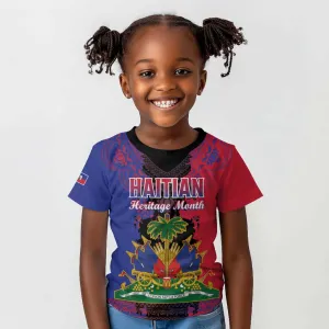 Personalised Haitian Heritage Month Kid T shirt Coat Of Arms With Dashiki Pattern LT15