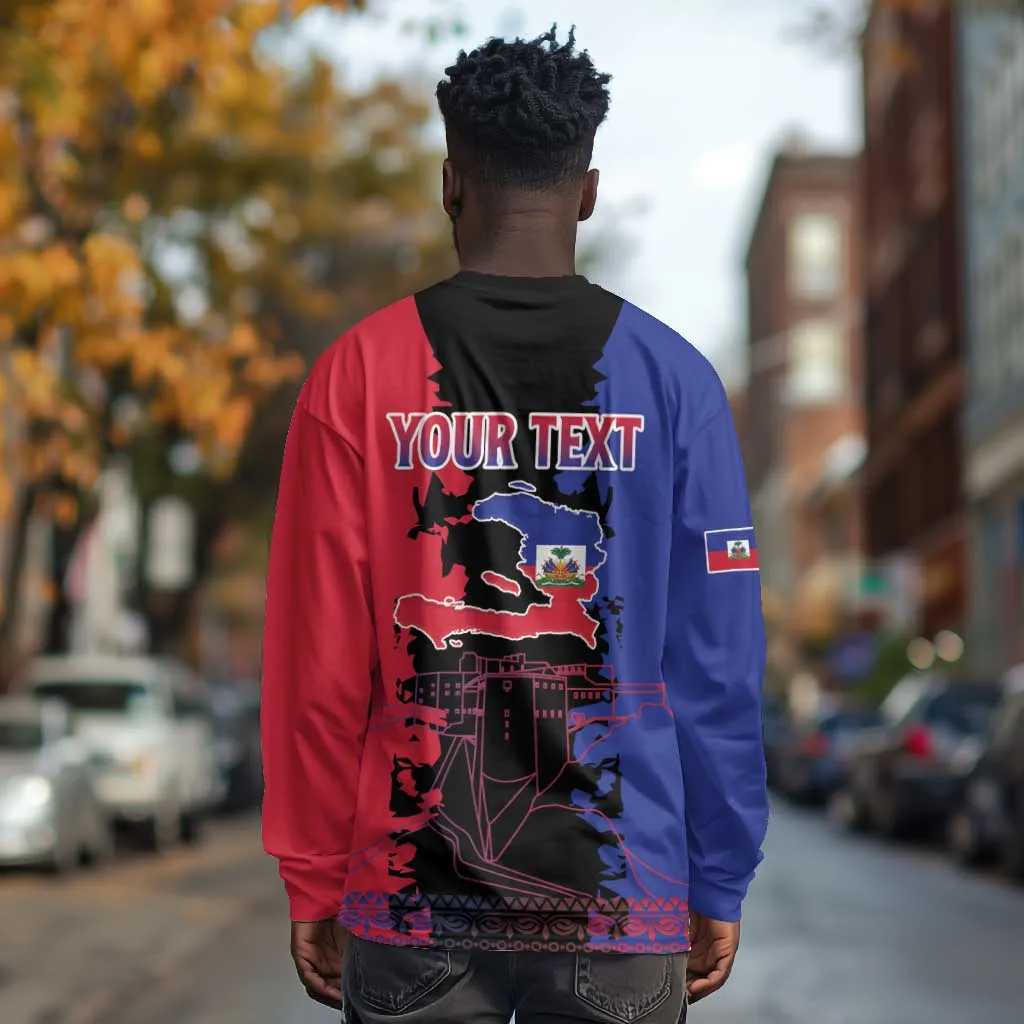 Personalised Haitian Heritage Month Long Sleeve Shirt Coat Of Arms With Dashiki Pattern LT15
