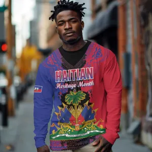 Personalised Haitian Heritage Month Long Sleeve Shirt Coat Of Arms With Dashiki Pattern LT15