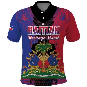 Personalised Haitian Heritage Month Polo Shirt Coat Of Arms With Dashiki Pattern LT15
