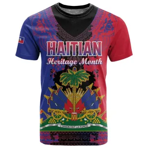 Personalised Haitian Heritage Month T shirt Coat Of Arms With Dashiki Pattern LT15