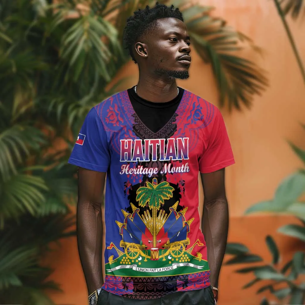 Personalised Haitian Heritage Month T shirt Coat Of Arms With Dashiki Pattern LT15