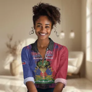 Personalised Haitian Heritage Month Women Casual Shirt Coat Of Arms With Dashiki Pattern LT15