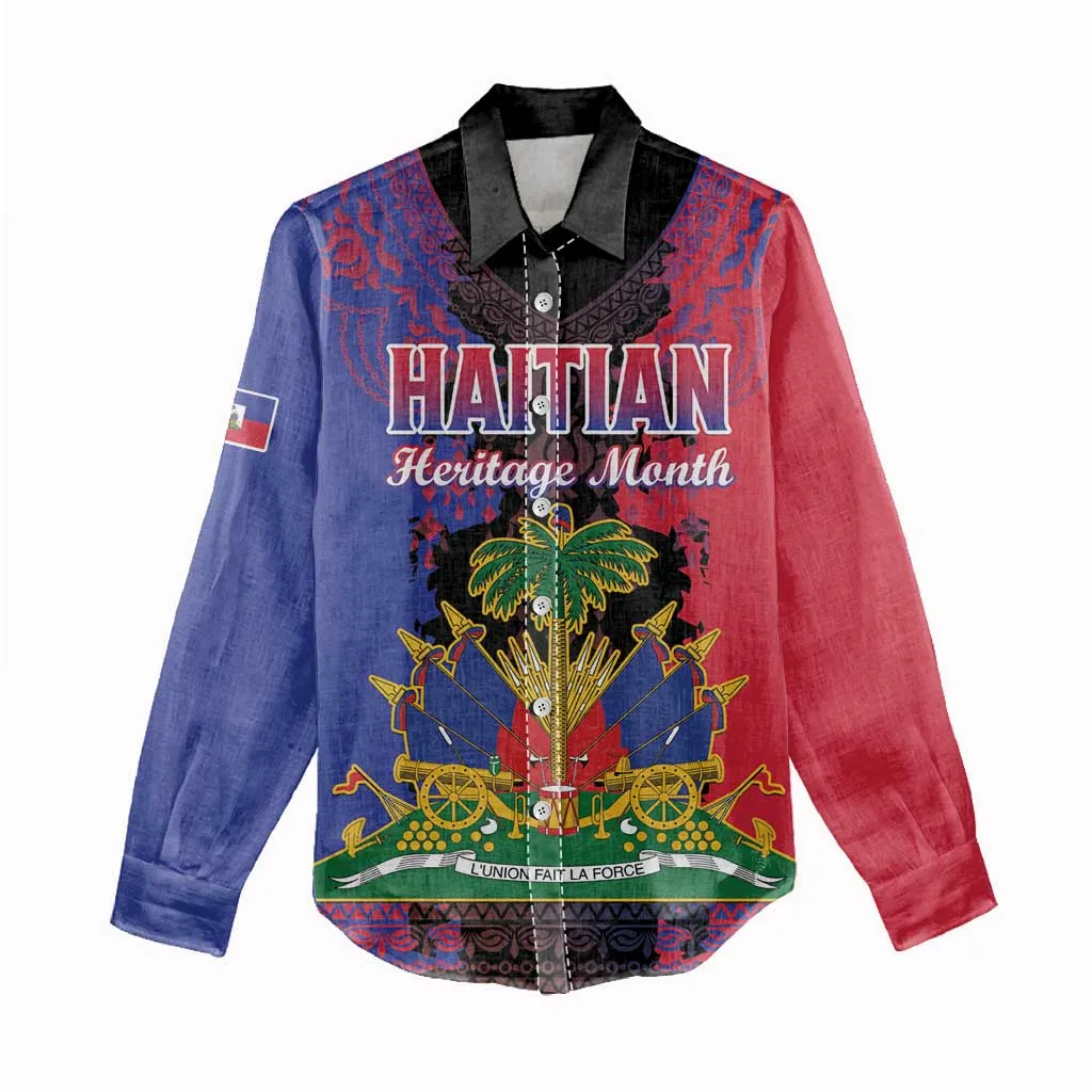 Personalised Haitian Heritage Month Women Casual Shirt Coat Of Arms With Dashiki Pattern LT15