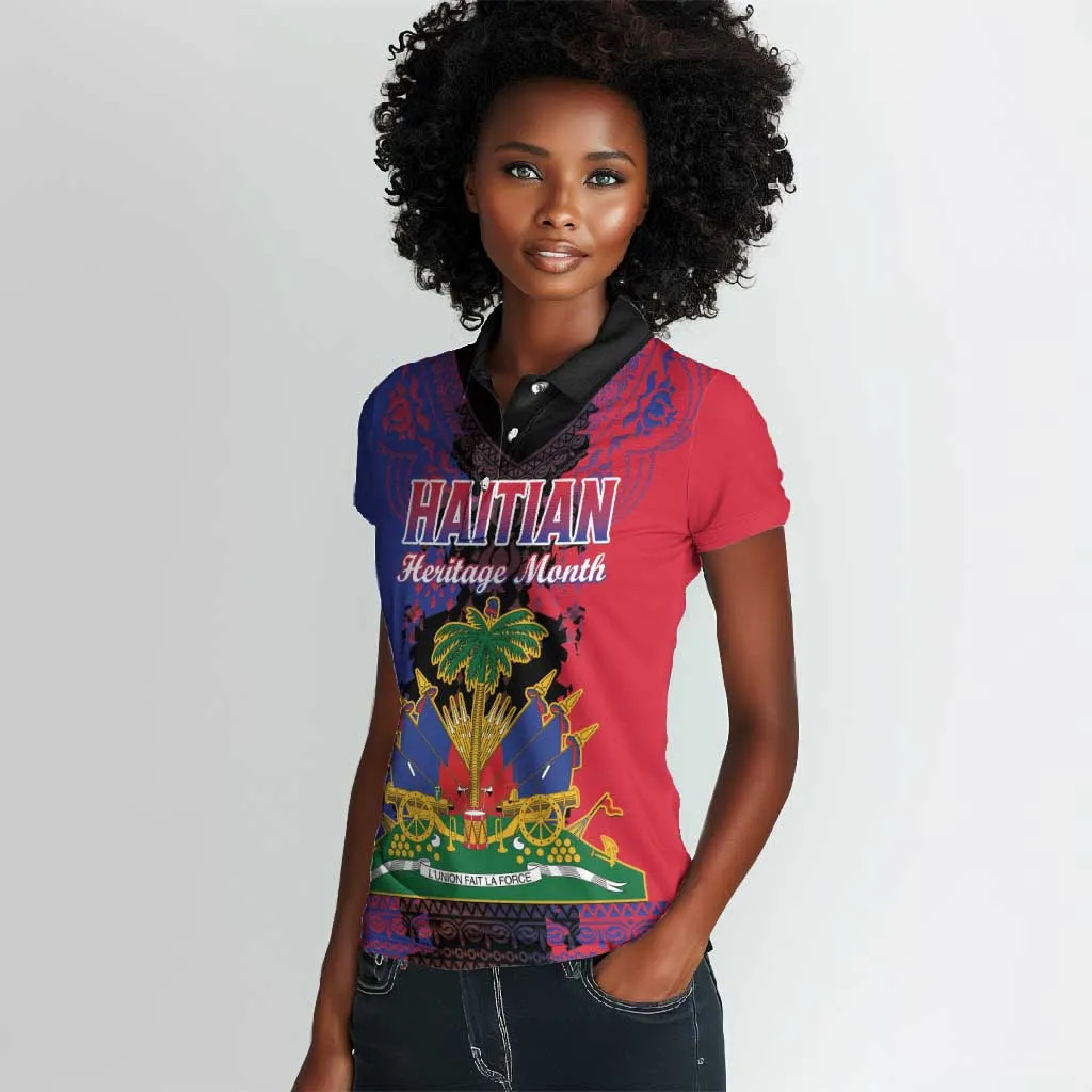 Personalised Haitian Heritage Month Women Polo Shirt Coat Of Arms With Dashiki Pattern LT15