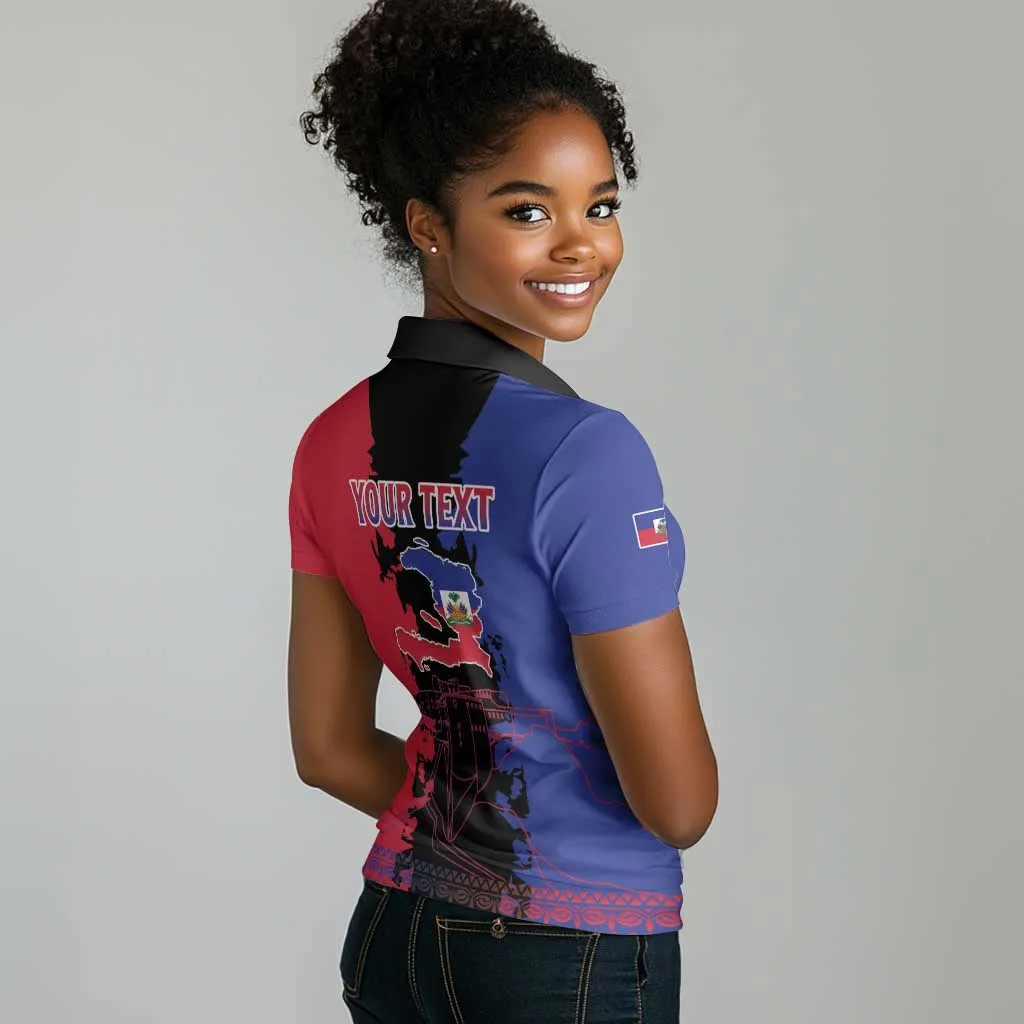 Personalised Haitian Heritage Month Women Polo Shirt Coat Of Arms With Dashiki Pattern LT15