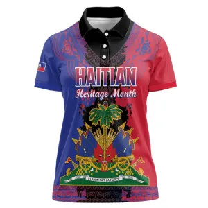 Personalised Haitian Heritage Month Women Polo Shirt Coat Of Arms With Dashiki Pattern LT15