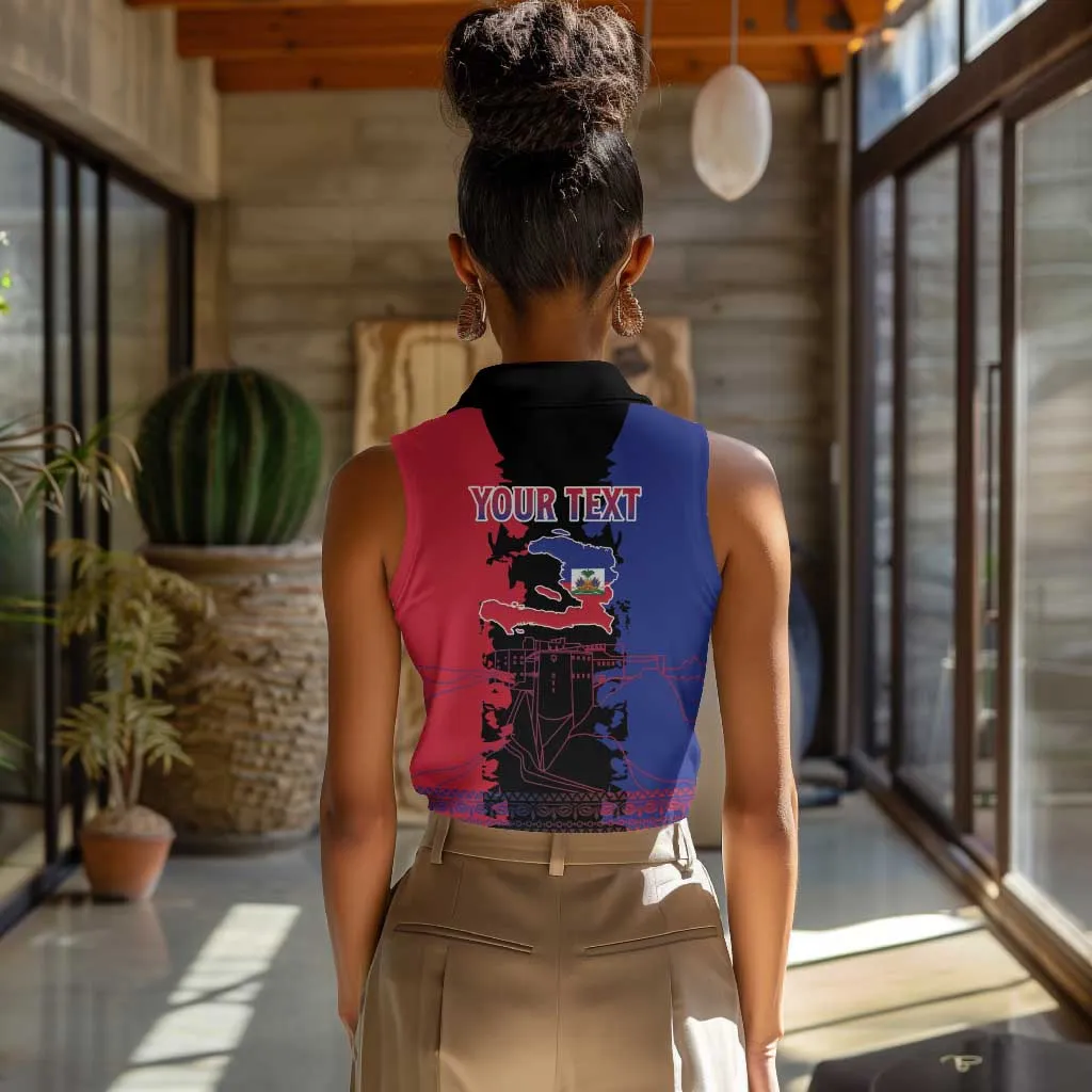 Personalised Haitian Heritage Month Women Sleeveless Polo Shirt Coat Of Arms With Dashiki Pattern LT15