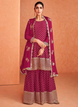 Pink and Gold Embroidered Sharara Style Suit