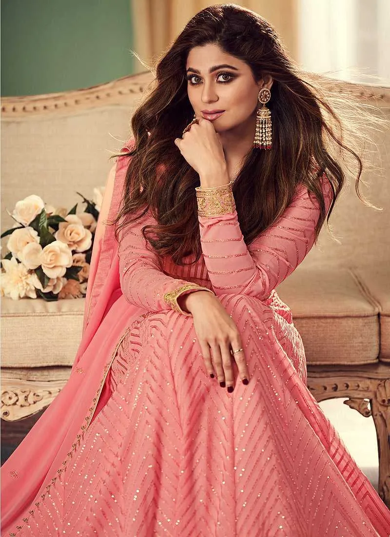 Pink and Gold Heavy Embroidered Gown Style Anarkali
