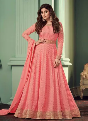 Pink and Gold Heavy Embroidered Gown Style Anarkali