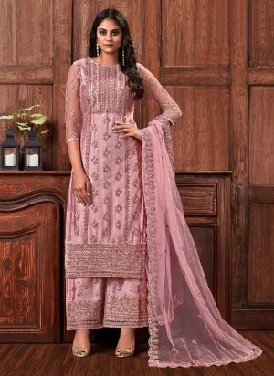 Pink Color Heavy Embroidered Plazzo Style Suit