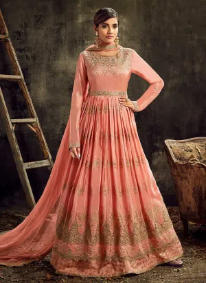 Pink Embroidered Kalidar Anarkali Style Suit