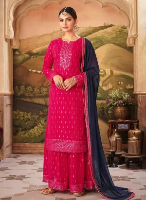 Pink Embroidered Stylish Palazzo Style Suit