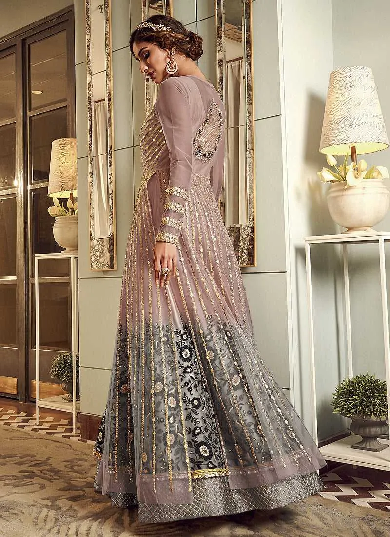 Pink Heavy Embroidered Gown Style Anarkali Suit