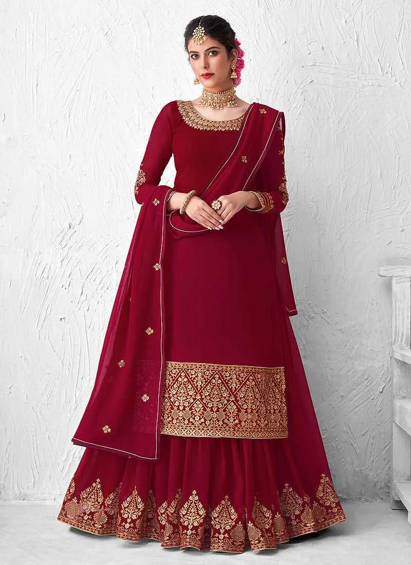 Pink Heavy Embroidered Lehenga Style Anarkali Suit