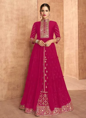 Pink Heavy Embroidered Slit Style Lehenga Anarkali