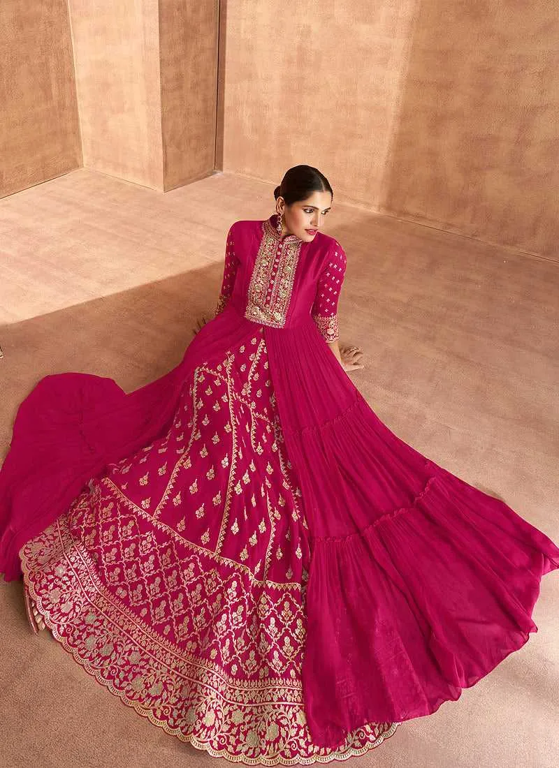 Pink Heavy Embroidered Slit Style Lehenga Anarkali