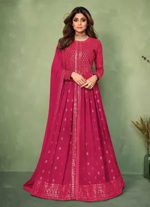 Pink Sequins Embroidered Jacket Style Anarkali Suit
