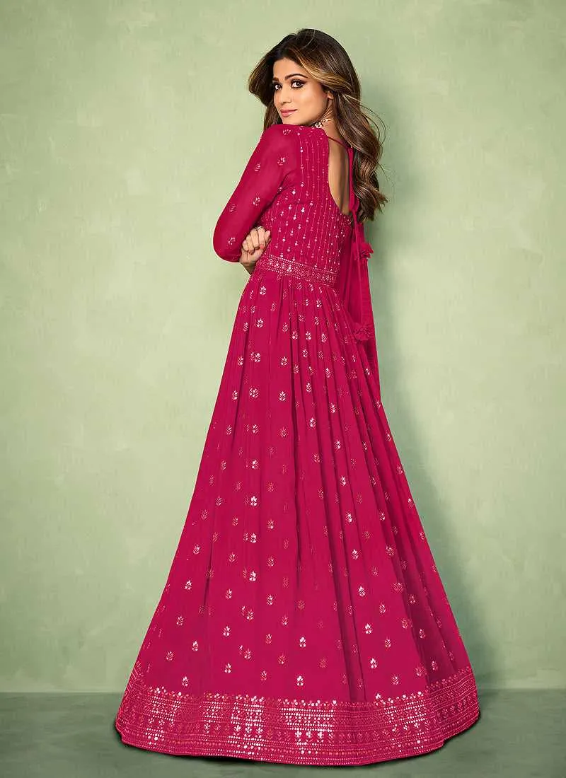 Pink Sequins Embroidered Jacket Style Anarkali Suit