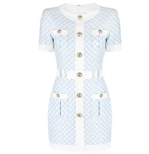 Plaid Bio Color Blue & White Dress