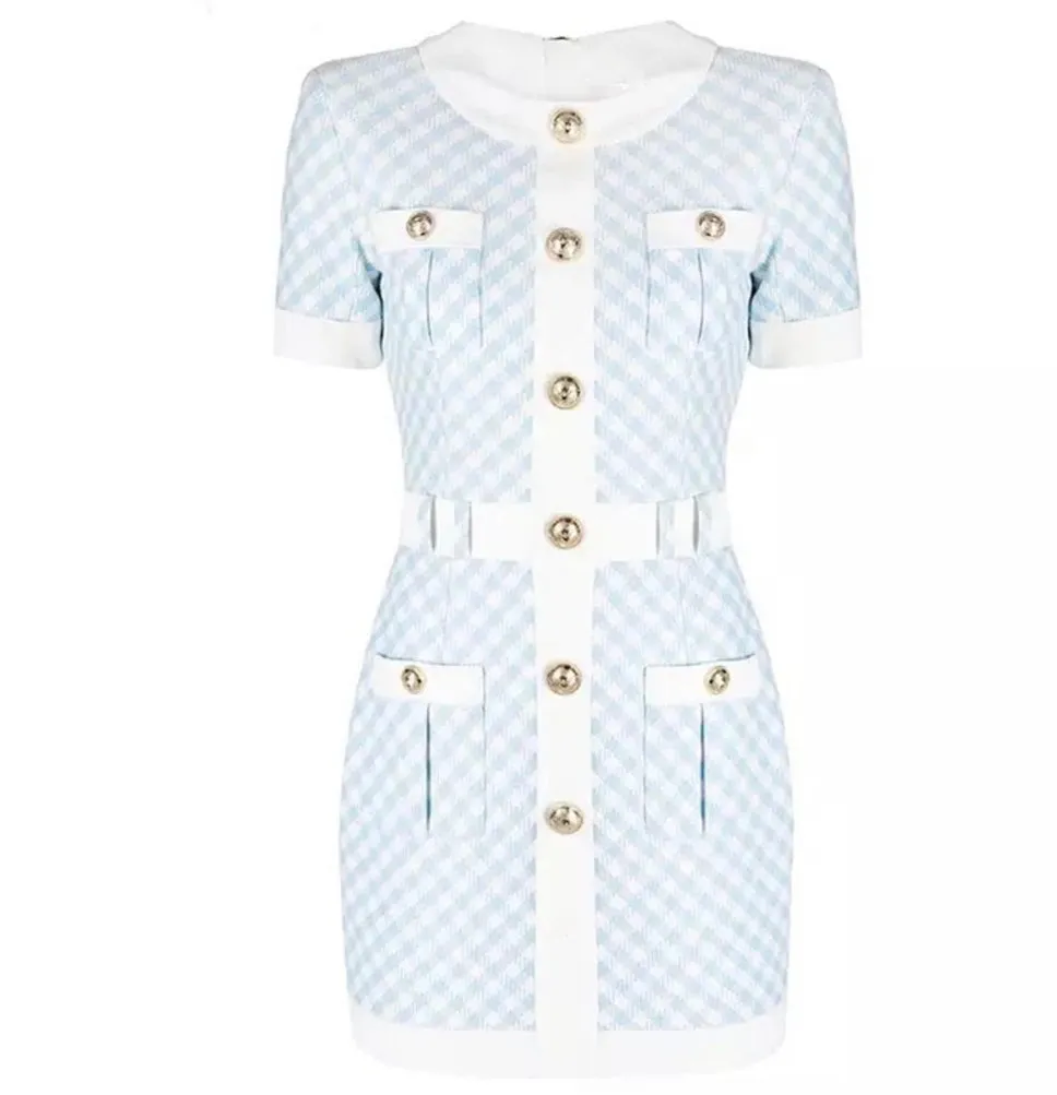 Plaid Bio Color Blue & White Dress
