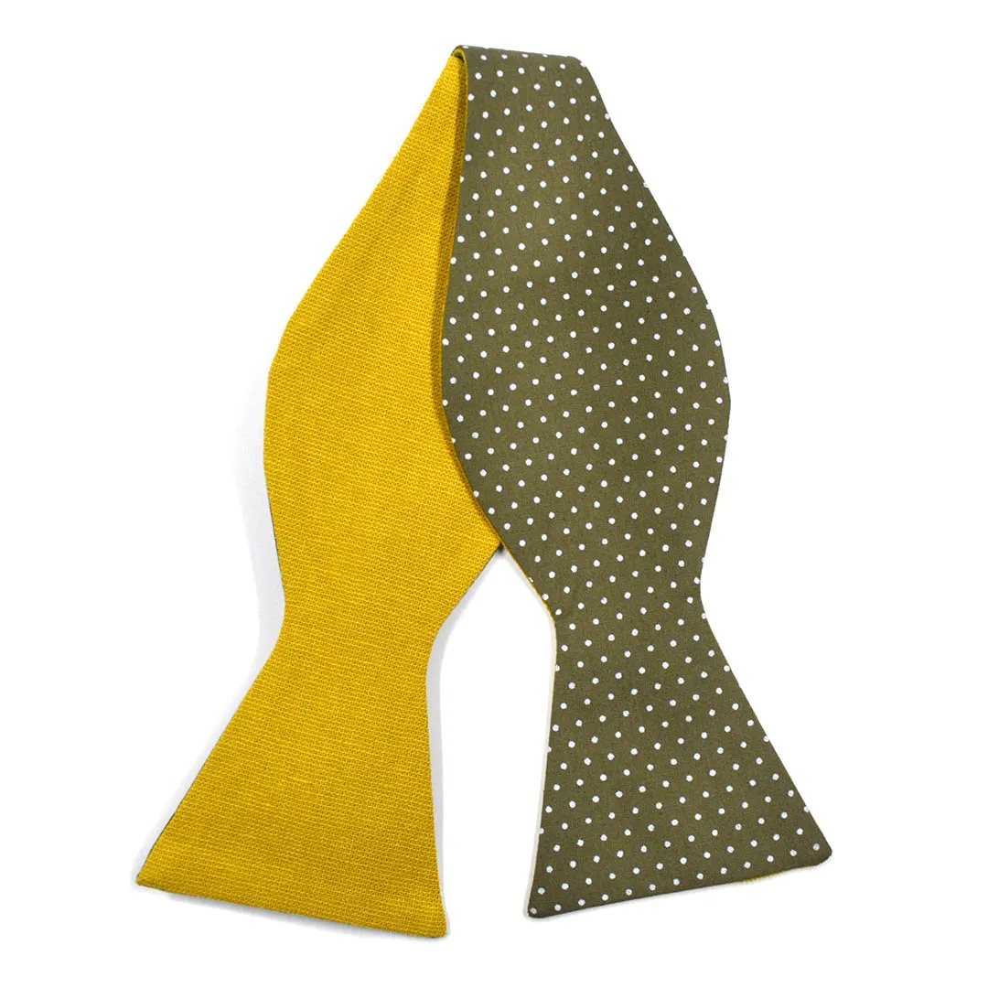 Polka Dot Olive Linen Self Tie Bow Tie