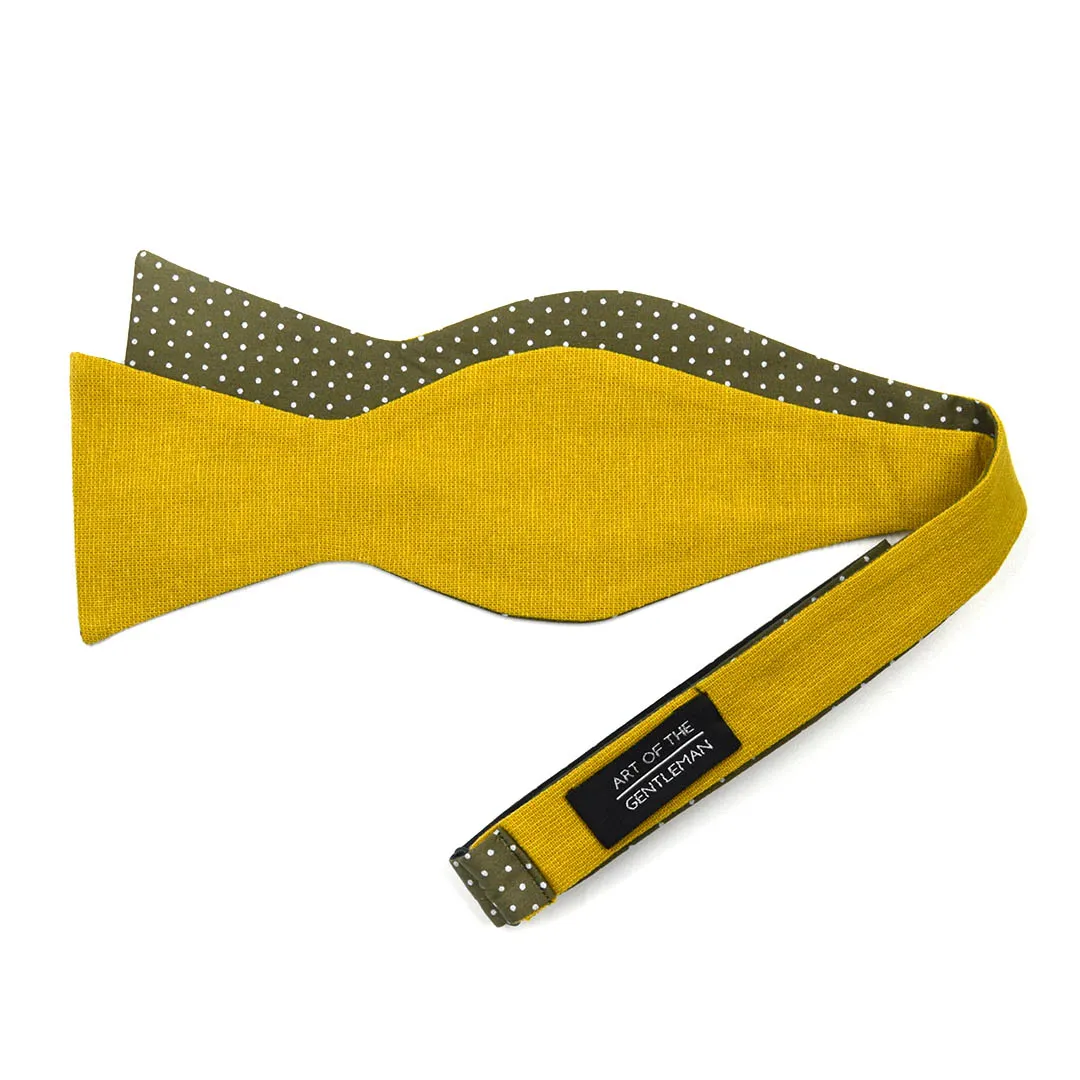 Polka Dot Olive Linen Self Tie Bow Tie