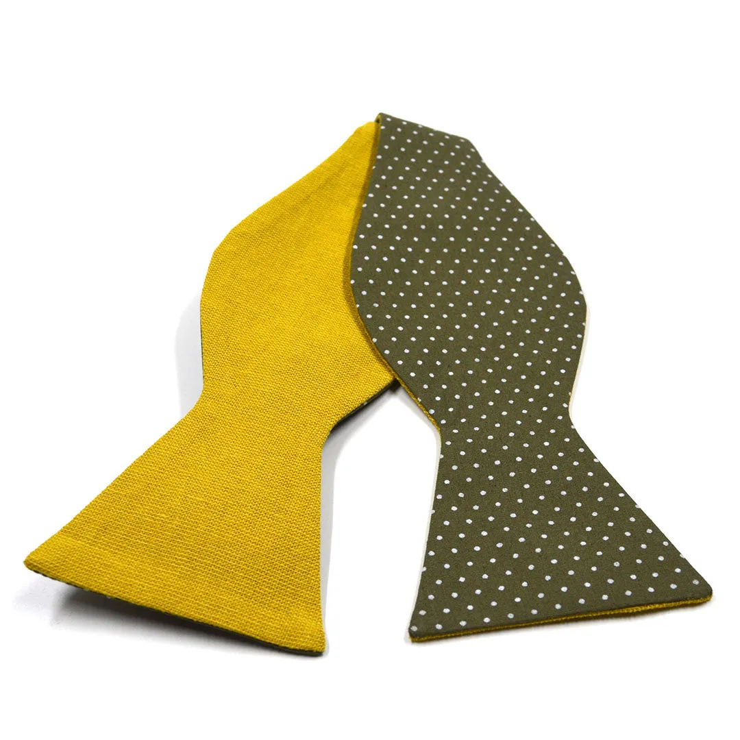Polka Dot Olive Linen Self Tie Bow Tie