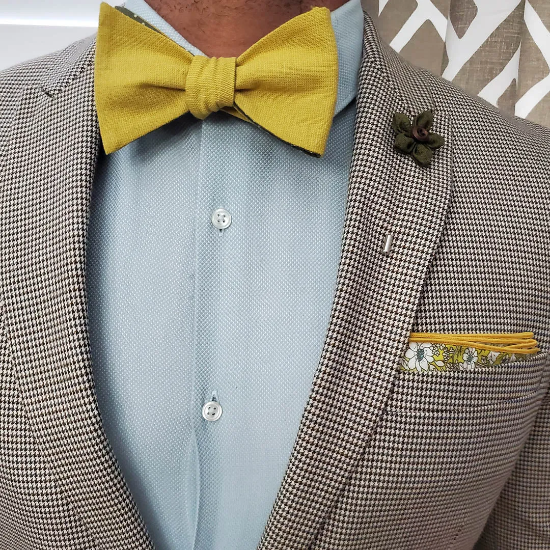 Polka Dot Olive Linen Self Tie Bow Tie