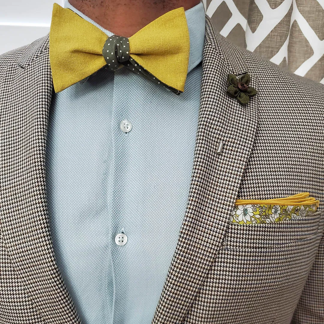 Polka Dot Olive Linen Self Tie Bow Tie
